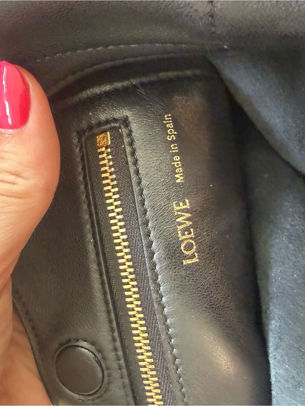LOEWE Black Leather Squeeze small Hobo Bag with Gold Chain